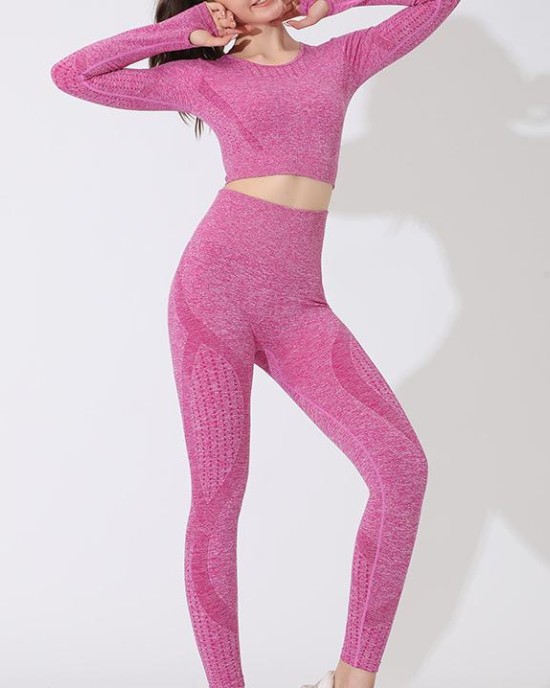 Pink fitness sports suit personality breathable tight high elasticity yoga clothing simple solid color sportswear