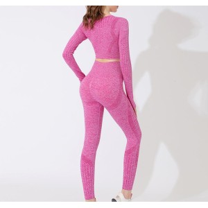 Pink fitness sports suit personality breathable tight high elasticity yoga clothing simple solid color sportswear