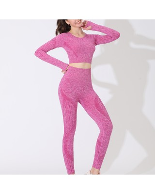 Pink fitness sports suit personality breathable tight high elasticity yoga clothing simple solid color sportswear