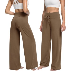 Summer new high-waisted drawstring straight sports pants loose yoga pants side pockets casual wide-legged pants