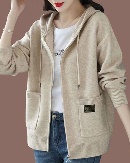 [Special Offers] Hooded sweater cardigan jacket for women's autumn wear 2024 new style fashionable outer zipper hooded knitted sweater top