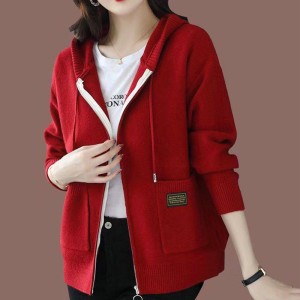 [Special Offers] Hooded sweater cardigan jacket for women's autumn wear 2024 new style fashionable outer zipper hooded knitted sweater top