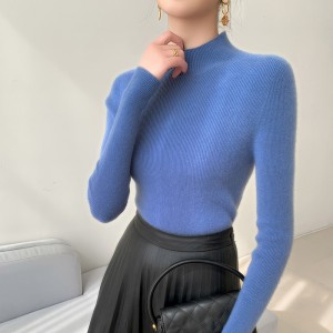 [Hot Sale] Seamless semi high neck soft glutinous cashmere sweater for women, slim fit and slimming sweater, knitted base sweater