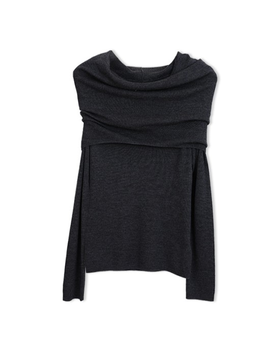 [Special Offers] Gentle style one shoulder Yangtze yarn knitted sweater for women in autumn, slim fit, high-end feeling, pleated off shoulder top