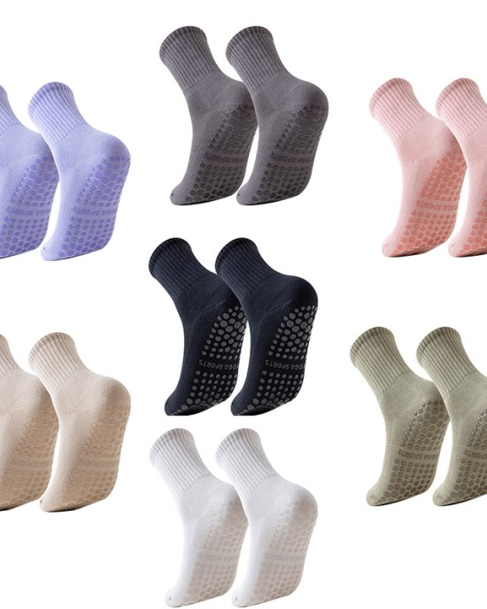 Yoga socks, mid tube socks, pure cotton anti slip silicone indoor fitness Pilates women's long socks, sports socks