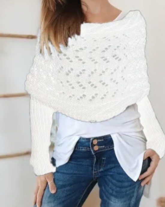 [Special Offers] Autumn and winter Meilun shawl knitted with a high-end feel, hollowed out and elongated double sleeves, draped over women's shoulders