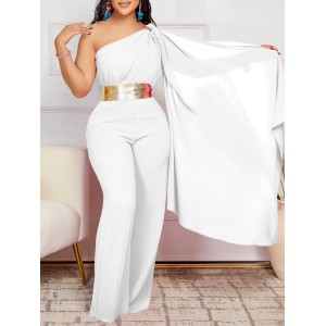 Women's 2024 Spring New Fashionable and Elegant Slant Neck Spliced Folded OL High Waist African jumpsuit